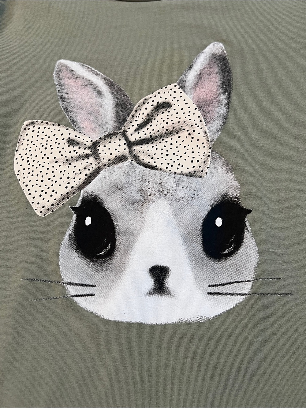 H&M Girls Olive Green Bunny Rabbit Graphic Long Sleeve Shirt  size 6-8 yrs